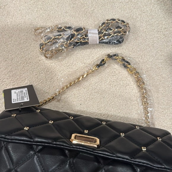 NWT Badgley Mischka Quilted Black Crossbody Bag with Gold Hardware, Studs … - Picture 5 of 8
